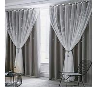 1 pièce Rideau occultant à double couche avec motif étoile, rideau à double couche rayé, convient pour la chambre à coucher 52"W x 63"L(132 x 160cm),52"W x 72"L(132 x 183cm),52"W x 84"L(132 x 213cm),5