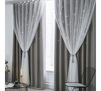 1 pièce Rideau occultant à panneau simple à double couche à motif d'étoile , rideau à double couche à rayures étoilées pour chambre à coucher 100*200,150*200,85*90,132*160,100*130,132*183,132*213,132*
