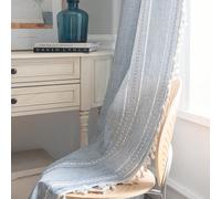 1 pièce Rideau occultant en jacquard bleu, style nordique bohème avec un design tricoté rayé et ajouré, convient pour la décoration de la chambre, de la cuisine, de la salle à manger et du salon, ride