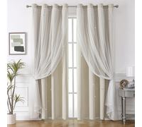 1 pièce Rideau occultant en polyester avec découpe en étoile et voile en dentelle, traitement de fenêtre à double couche bloquant la lumière de style princesse 100*200,150*200,132*160,100*130,132*183,