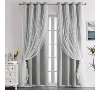 1 pièce Rideau occultant en polyester étoilé creux avec dentelle, traitement de fenêtre à deux couches de style princesse pour filles 100*200,150*200,132*160,100*130,132*183,132*213,132*241,132*274,10