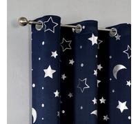 1 pièce Rideau occultant, rideau isolant thermique avec œillets en métal, rideau bleu marine avec design d'étoiles et de lune, convient pour la chambre à coucher, le balcon, l'assombrissement de la pi