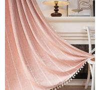 1 pièce Rideau occultant vintage orange brodé, style campagnard bohème, jacquard tressé avec gland beige. Décoration d'intérieur pour chambre à coucher, salon, cuisine, salle à manger, hôtel, décorati