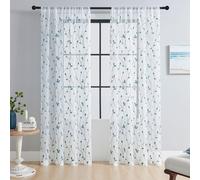 1 Pièce Rideau Transparent Brodé Avec Motif De Feuille, Fait De Tissu En Lin Artificiel Avec Un Design Floral Et Semi-transparent, Adapté Pour La Chambre À Coucher Et Le Salon, Protection De La Vie Pr