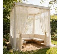 1 pièce Rideau transparent de couleur unie pour l'extérieur, rideau voilage fluide avec bordure en dentelle de style bohème, rideau translucide pour la vie privée pour le porche extérieur, l'hôtel, la