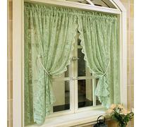 1 pièce Rideau transparent en dentelle florale verte, style romantique doux avec bordure de perles, convient pour la décoration du salon, de la chambre, de la fenêtre et de la porte, tringle à rideau 