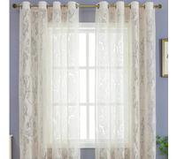 1 pièce Rideau voile de style pastoral français beige, design de tissu avec anneau de verrouillage supérieur, convient pour le salon, la chambre à coucher, la salle à manger, le balcon, la décoration