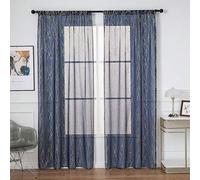 1 pièce Rideaux transparents respirants au motif de branches bleues marines avec impression en feuille d'or, style bohème inspiré de la nature, rideaux de fenêtre décoratifs de luxe légers pour le sal