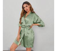 1 pièce Robe de chambre en satin de luxe à manches courtes | Vêtement d'intérieur sexy de couleur unie pour le printemps et l'été | Indispensable pour la douche de mariée/demoiselle d'honneur | Indisp