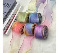 1 pièce Ruban d'organza irisé dégradé de 3 yards, nœud papillon à bord ondulé et écharpe queue de poisson, Noël Bordure dorée dégradé rose jaune 3 yards,Bordure dorée dégradé rose rose 3 mètres,Bordur