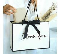 1 pièce Sac cadeau avec nœud "Je t'aime", sac cadeau en papier pliable léger avec ruban. Convient pour offrir à des petites amies, épouses, partenaires, en particulier pour les anniversaires, les fest