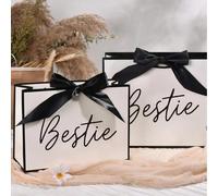 1 pièce Sac cadeau en papier L-32*25*11cm,M-28*20*10cm,XL-35*30*10,5 cm,S-19*15*7cm,XXL - 43*32*14cm,Cadre noir, rose, taille S-19*15*7cm,Cadre noir, fond blanc, avec ruban adhésif en papier, carte, S