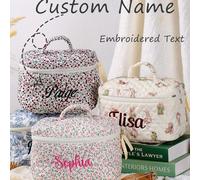 1 pièce Sac cosmétique/pochette organisatrice brodée de fleurs personnalisée, grande capacité, cadeau multifonctionnel personnalisé, cadeau de demoiselle d'honneur, cadeau de proposition de demoiselle