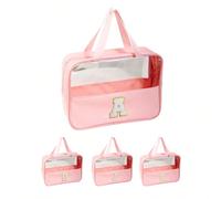 1 pièce Sac de maquillage organisateur en PVC transparent, motif lettre, imperméable et portable, design de fermeture éclair en peluche avec lettre, style minimaliste, autocollant de lettre personnali