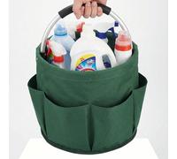 1 pièce Sac de rangement pour outils de jardin de couleur unie rustique, forme de seau rond avec 6 poches latérales & poignée en métal rembourrée, sac de rangement pliable en tissu Oxford, organisateu