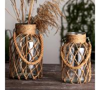 1 pièce Sac en filet tissé vintage créatif et vase en verre transparent pour la décoration de la maison, l'arrangement floral et la culture hydroponique, décoration de la maison, vase à fleurs, centre