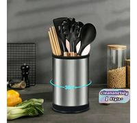 1 pièce Seau de rangement rond en acier inoxydable à rotation à 360°, étagère de rangement de cuisine de 17 cm de haut, convient pour les ustensiles de cuisine et le rangement sur le comptoir, peut êt