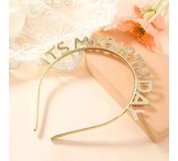 1 pièce Serre-tête en plastique pour fête, accessoire de cheveux couronne dorée "C'est mon anniversaire" pour décoration de fête d'anniversaire, rentrée scolaire, Saint-Valentin Taille Unique,2 pièces