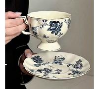 1 pièce Service à café pour le goûter à la française, tasse à café et soucoupe en céramique délicate, service à thé de l'après-midi vintage et fleuri, motif élégant rouge et bleu, adapté pour les cade