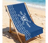 1 pièce Serviette de plage avec l'impression du Jolly Roger "ONE PIECE" et du design de vagues océaniques bleues. Serviette de plage ultra douce, parfaite pour la piscine, la plage d'été et les voyage
