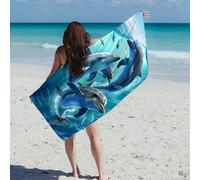 1 pièce Serviette de plage avec motif dauphin animal océanique, serviette de plage rectangle en fibre ultra-fine imprimée, tapis de plage, serviette de bain pour l'été, les voyages, les vacances, la d