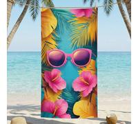 1 pièce Serviette de plage imprimée à la mode, serviette de natation, serviette de bain, motif de lunettes de mode rose élégant, matériau en microfibre super absorbant et doux, léger et portable, rési