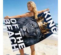 1 pièce Serviette de plage "King Of The Beach", serviette de plage avec motif de lion féroce, serviette de plage en microfibre super douce et séchage rapide, grande, serviette de bain, plage, natation