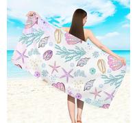 1 pièce Serviette de plage océan, motif étoile de mer, corail, coquillage, grande serviette de plage, serviette de bain de plage en microfibre absorbante et résistante au sable, serviette, convient po