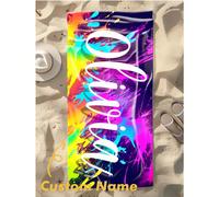 1 pièce Serviette de plage personnalisée avec un fond de graffitis colorés. Vous pouvez la personnaliser avec votre nom. Parfait pour une utilisation à la plage, au bord de la piscine et pendant les v