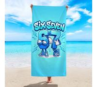 1 pièce Serviette de plage personnalisée et à la mode bleue "SIX SEVEN", serviette de plage, de bain, de natation grande taille en fibre ultra-fine imprimée avec le motif dessin animé "67", séchage ra