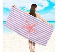 1 pièce Serviette de plage rayée violette, grande serviette de plage à imprimé d'étoile de mer minimaliste, serviette de plage en fibre ultra-fine à séchage rapide, absorbante et résistante au sable, 