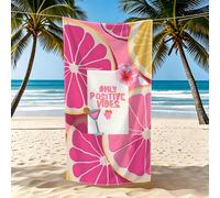 1 pièce Serviette de plage thème "Only Positive Vibes Grapefruit Cocktail" , Fibre de polyester ultra-douce et séchage rapide , Multi-usage Yoga, voyage, natation, camping, fitness, serviette de bain,