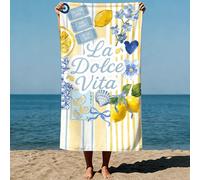 1 pièce Serviette extra large en microfibre, séchage rapide, sans sable et légère, avec citrons d'été et fleurs sur un fond vibrant, texte flottant élégamment, style peinture à l'aquarelle, pour pisci