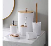 1 pièce Set d'accessoires de salle de bain, 6 pièces Set d'accessoires de salle de bain avec poubelle, porte-brosse à dents, distributeur de savon/lotion, porte-savon, brosse de toilette, ensemble de