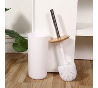 1 pièce Set de brosse de toilette avec manche en bambou, outil de nettoyage de salle de bain avec portée étendue, décoration de salle de bain, décoration d'automne noir,Blanc,gris,Rayures grises,Rayur