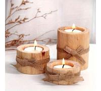 1 pièce Set de porte-bougies en bois, enveloppé de corde de chanvre fait main, design naturel, essentiel pour un dîner aux chandelles confortable grand,petit,Ensemble 3 pièces,Moyen,Petit + Moyen + Gr