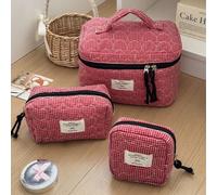 1 pièce/set Sac à maquillage matelassé à carreaux Sac de voyage avec fermeture éclair pour cosmétiques, soins de la à lèvres, vernis à ongles, pinceaux, crème pour les mains, bijoux, pièces de monnaie