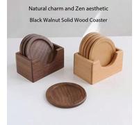 1 pièce Sous-verre en bois de noyer noir/1 set de sous-verres, plateau rond nordique en bois pour boissons, tasses à café, thé, accessoires de cuisine, sous-verre de maison, accessoires de thé isolant