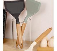 1 pièce Spatule large en silicone avec manche en bois, pelle à crêpes, poisson, œuf, biscuits, omelette anti-adhésive, flexible pour ustensiles de cuisine anti-adhésifs (noir) 1PC-Noir,1PC-rouge,1PC-g