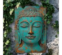 1 pièce Statue de Bouddha en fer plat vintage 2D, plaque de métal en fer pré-percée, décoration murale artistique pour la maison, le club, le café, image suspendue amusante 8x12 pouces/20*30cm Taille