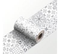 1 pièce Sticker mural à motif floral gris et blanc, papier peint plat amovible et auto-adhésif en PVC élégant, convient pour la maison, la cuisine, la chambre, la décoration murale 30*240cm,10*240 cm,