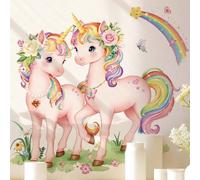 1 pièce Sticker mural décoratif licorne arc-en-ciel poney et fleur, décoration amovible pour chambre, salon, chambre d'enfant FB124 (30*30)CartoonPolychlorures de vinyle
