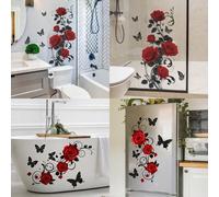 1 pièce Stickers muraux de vigne florale de rose rouge amovibles en vinyle à coller pour salle de bain, chambre à coucher, salle à manger, salon, meubles, porte, décoration de la maison G36,B124NoëlPo