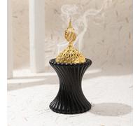 1 pièce Support à encens en résine, style arabe avec couvercle doré, brûleur à encens décoratif pour la maison, la chambre, les fêtes et la décoration de festival noir,Blanc,Couleur du grain du boisAB