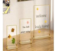 1 pièce Support de carte de table transparent en acrylique de couleur dorée. Bord doré, support d'affichage de menu double face. Cadre photo en acrylique, applicable pour : mariage, boissons, restaura