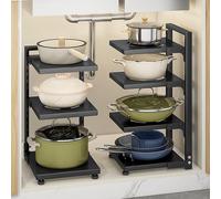 1 pièce Support de rangement de cuisine, support de stockage de pot de bol multifonction noir simple pour la cuisine L,M,SFer