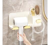 1 pièce Support de sèche-cheveux en PET pour salle de bain, support en plastique pour sèche-cheveux monté au mur sans perçage avec rangement pour peigne, support pour sèche-cheveux, accessoires de sal