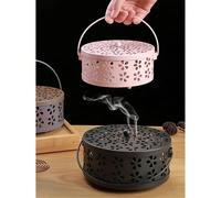 1 pièce Support de spirale anti-moustique en métal/Plateau brûle-encens en bois de santal, texture vintage exquise - motif floral + panier avec poignée, boîte à encens anti-moustique/brûle-encens pour