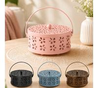 1 pièce Support de spirale anti-moustiques en forme de fleur de prunier avec couvercle, brûleur d'encens en métal avec plateau à cendres, couvercle ajouré floral ventilé et poignée portable, décoratio