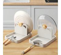 1 pièce Support multifonction pour couvercle de casserole/Étagère pour couvercle de casserole/Repose-cuillère/Étagère de rangement pour couvercle de casserole et ustensiles/Accessoire de cuisine gris,